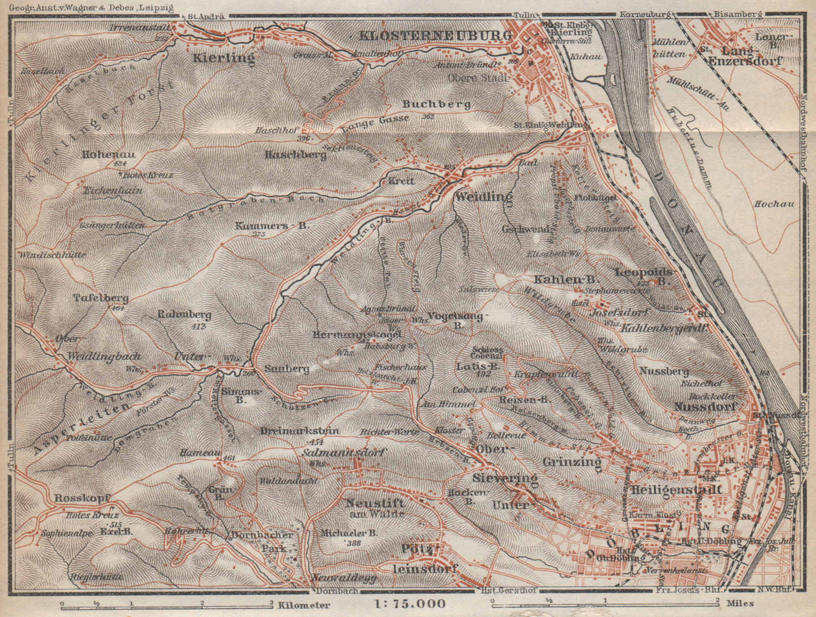 NUSSDORF & KLOSTERNEUBURG environs. Döbling Heilgenstadt. Austria 1929 old map